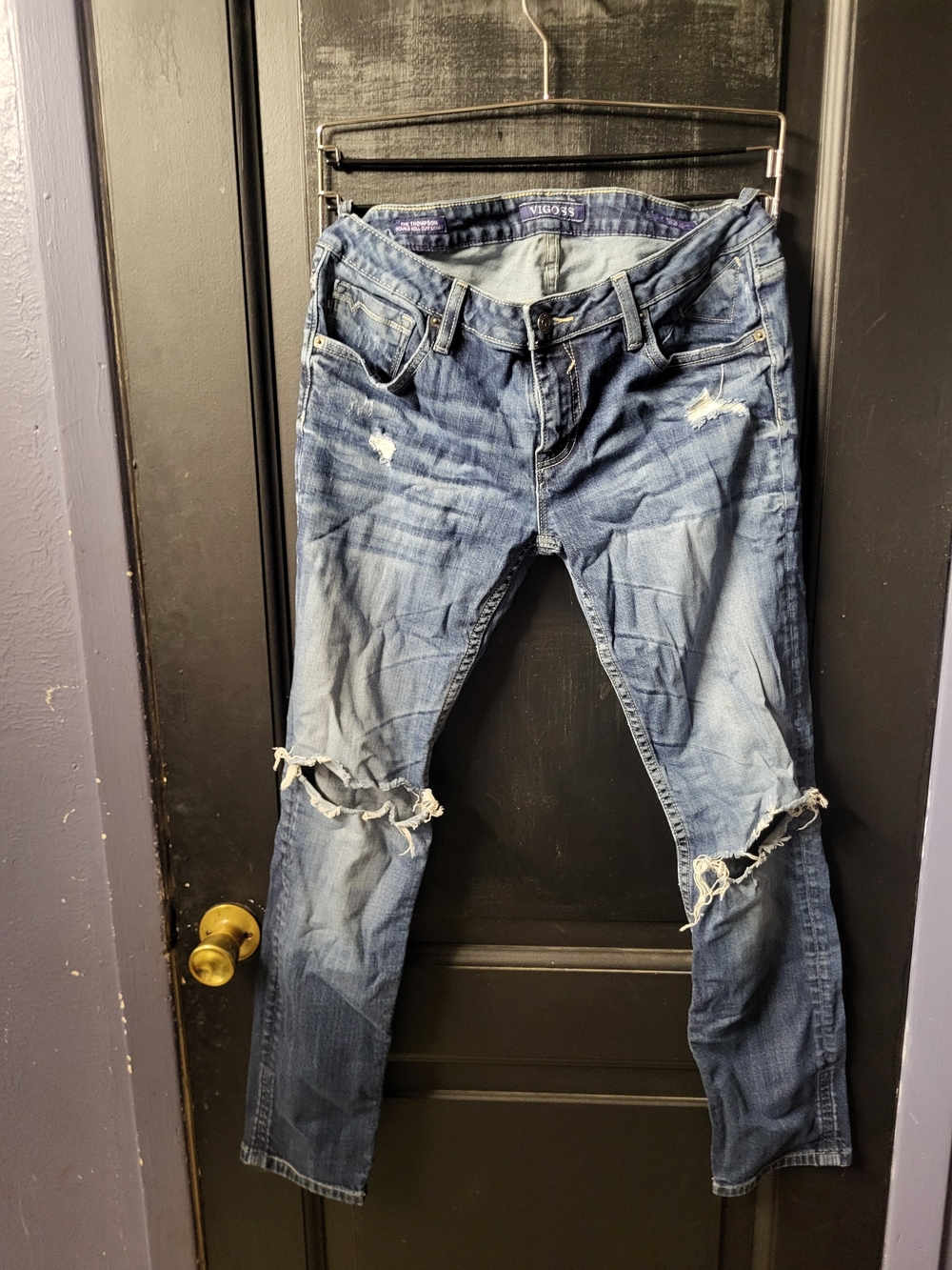 Vigoss Blue Distressed Boyfriend Jeans with Knee Rips